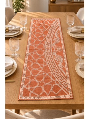 Elovias Nakışlı Geometrik Desenli Dekoratif Runner Masa Örtüsü – 45X120 cm
