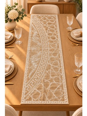 Elovias Nakışlı Geometrik Desenli Dekoratif Runner Masa Örtüsü – 45X120 cm