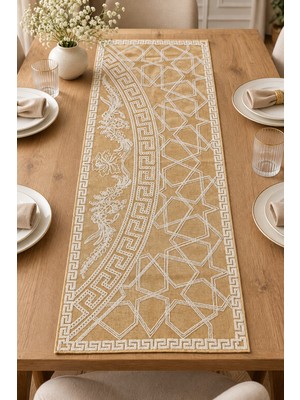 Elovias Nakışlı Geometrik Desenli Dekoratif Runner Masa Örtüsü – 45X120 cm