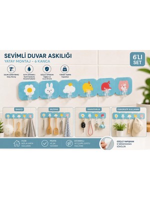 Vionna 6'lı Yapışkanlı Duvar Askısı – Şeffaf Kancalı Mutfak ve Banyo Askı Seti