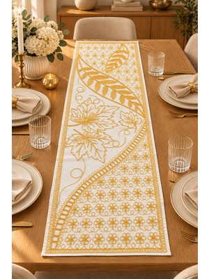 Elovias Nakışlı Geometrik Desenli Dekoratif Runner Masa Örtüsü – 45X120 cm