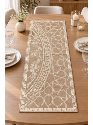 Elovias Nakışlı Geometrik Desenli Dekoratif Runner Masa Örtüsü – 45X120 cm