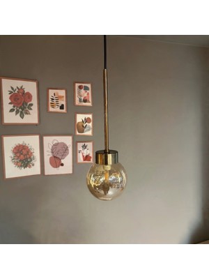 Bamyum Petite Cam Bal Rengi Tekli Avize Ince Eskitme Başlık Retro Sarkıt Restoran Salon Aydınlatma