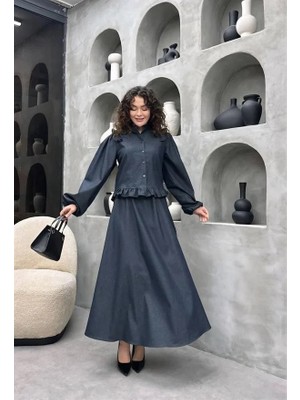 Cardella Mira Denim Ceket Etek Takım – Tesettür Uyumlu Zarif Kadın Ikili Takım