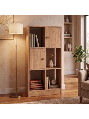 Bimossa W5320 Betty Kitaplık Sepet, 2 Kapaklı ve 4 Açık Bölmeli 120 cm Çok Amaçlı Kitaplık