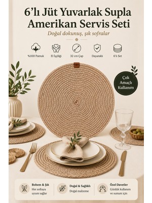 Fabrix Home 6'lı Pamuk Örgü Supla Seti Nohut 32 cm Yuvarlak Amerikan Servis Takımı