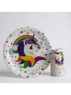 Cadde Süs Unicorn Temalı 8`li Kağıt Tabak Bardak Seti
