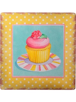 Şık Tasarım 40 x 40 Ahşap Cup Cake Muffin Motifli Duvar Süsü