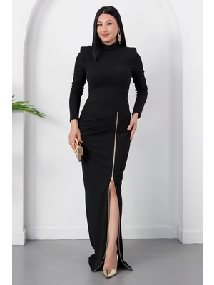 Kalopya Dik Yaka Uzun Kol Fermuarlı Krep Elbise K-262789