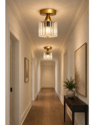 Esslight Asel Tekli Eskitme Plafonyer Kristal Taşlı Avize Antre Hol