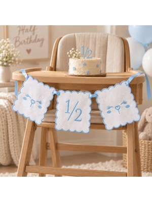 Tly Home Textiles Tly Home & Baby 1/2 Yaş Nakışlı 3’lü Doğum Günü Flaması (Mavi)