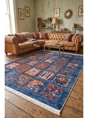 Fenomen Carpet Twist Halı PS1248V2 Mavi Klasik Desenli Salon ve Odalar Için Şık Alan Halısı, Oturma Odası Salon Yatak Odası Mutfak Koridor Halısı