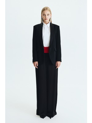 ROMAN Saten Şal Yakalı Blazer Ceket Siyah KK016032_001