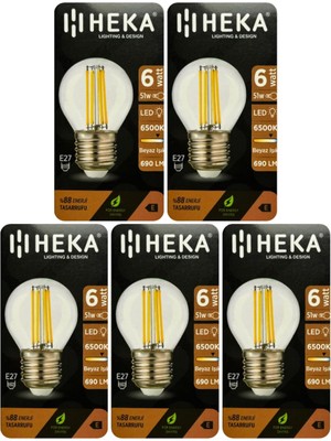 LED Ampul, 6W (51W), 6500K Beyaz Işık, E27 Duylu, Şeffaf, 5 Adet