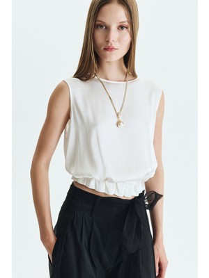 ROMAN Beli Lastikli Saten Bluz Ekru KK013027_049