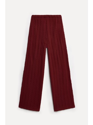 Mudo Kadın Kırmızı Jakarlı Flare Fit Örme Pantolon
