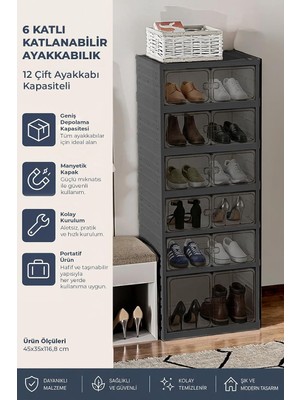 6 Katlı 12 Ayakkabı Kapasiteli Katlanabilir ve Taşınabilir Portatif Ayakkabılık - Geniş Dolap
