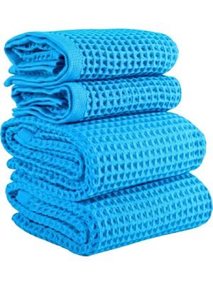 Püskül Lüks Havlu Takımı, Waffle Dokuma El ve Banyo Havlusu Seti 4-Parça