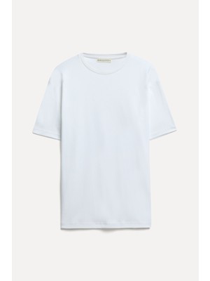 Mudo Kadın Beyaz Comfort Bisiklet Yaka T-Shirt