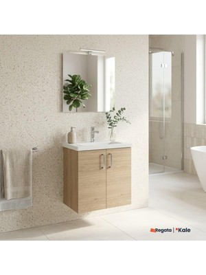 Kale Noah Meşe 65 cm Kapaklı Alt Dolap, Lavabo ve Ayna