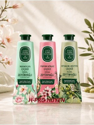 Eyüp Sabri Tuncer Doğal Zeytinyağlı Üçlü Çiçek Serisi El ve Vücut Kremleri, Compressed Face Towel Hediye