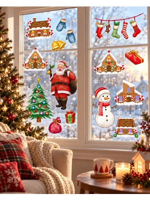 Yeni Yıl Christmas Yılbaşı Sticker Çam Ağacı Noel Baba Sevimli Kardan Adam Etiket Seti