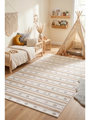 Fenomen Carpet Talya 46339A Modern Geometrik Desenli Krem Gri Dokuma Halı Oturma Odası Salon Yatak Odası Mutfak Koridor Halısı