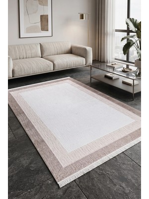 Fenomen Carpet ALMIRA164B Modern Çerçeveli Krem Kahve Halı Oturma Odası Salon Halısı Krem