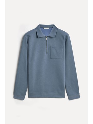 Mudo Erkek Mavi Polo Yaka Sweatshirt