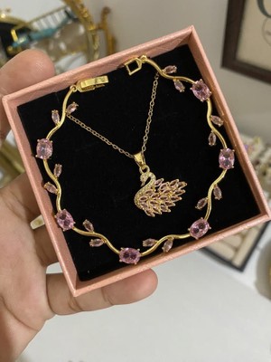 Pembe Kuğu Kolye ve Lale Set