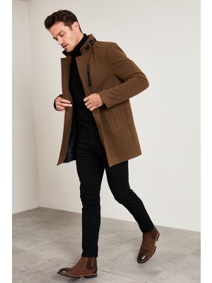 Buratti Slim Fit Erkek Kaban Taba Renk Düz Desen Uzun Kol 5840099