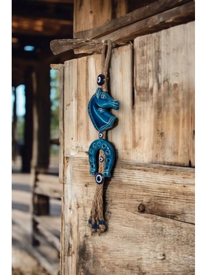 Revard Home Nazar Boncuklu Seramik Hırslı At Desenli At Nalı Dekoratifli Çok Amaçlı Duvar Süs Eşyası 9X40 cm