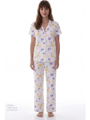 Penti Kırık Beyaz Blossom Çiçekli Kısa Kollu Gömlek Pantolon Pijama Takımı