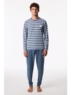 Penti Erkek Blue Weekend Çizgili Uzun Kollu Jogger Pijama Takımı