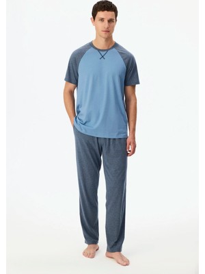 Penti Erkek Tailored Blue Pantolon Kısa Kollu Pijama Takımı