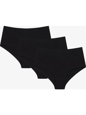 Penti Siyah Pamuklu Yüksek Bel 3'lü Slip Külot