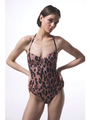 Clove Leopar Desenli Tokalı Straplez Mayo