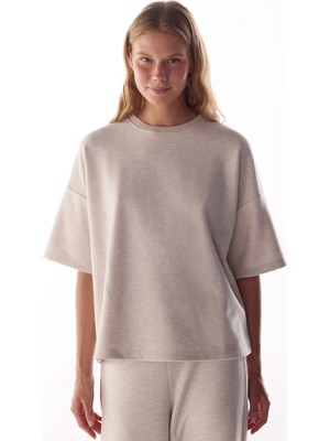 Penti Bej Melanj Sıcak Tutan Kısa Kollu Oversize Bluz