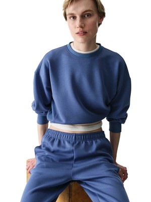 Penti Mavi İpeksi Dokunuş Silky Touch Kontrast Detaylı Bisiklet Yaka Sweatshirt