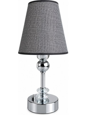 Fey Abajur Abajur Krom Kaplama Metal Ayaklı Kumaş Şapkalı Kristal Detaylı Pilli Dekoratif Masa Abajuru 37 cm 9 Volt Pil ile Çalışan Kablosuz Dekoratif Abajur