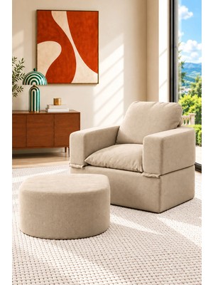 Homedius Sofa Bed Katlanır Yatak Olabilen Berjer Koltuk Puf Seti