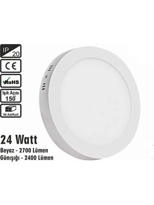 LED Tavan Spot Panel Yuvarlak Sıva Üstü 24 Watt Driverli Panel