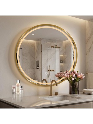 Tr Akıllı Dokunmatik 60 cm Yuvarlak Duvar Aynası, 3 Farklı Işık Modu ve LED Aydınlatmalı Ban