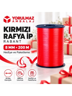 Yorulmaz Ambalaj Rabant ( Rafya ) 8 mm x 200 Metre Kırmızı | Paketleme ve Bağlama Ipi