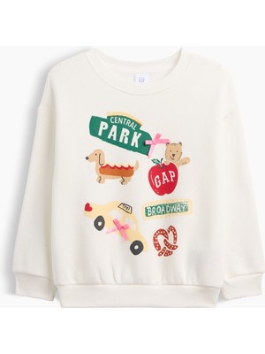 Gap Kız Bebek Beyaz Bisiklet Yaka Grafik Sweatshirt