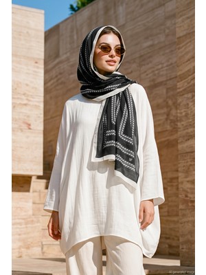 Remsa Kadın Zincir Çerçeve Desenli 80X180 cm Ithal Şal 3002 Siyah