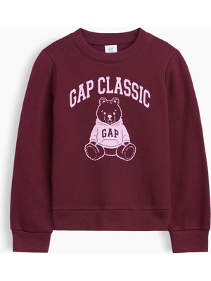 Gap Kız Çocuk Koyu Kırmızı Grafik Sweatshirt