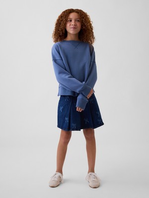 Gap Kız Çocuk Koyu Mavi Pileli Denim Mini Etek