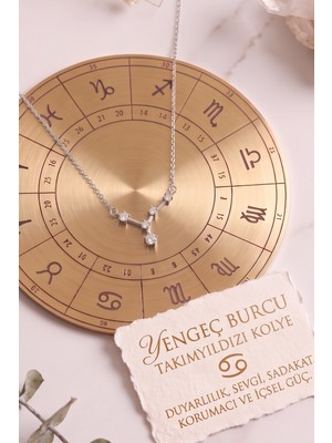 Aurrari Gümüş Kaplama Yıldız Haritası Yengeç Burçu Cancer Çelik Kolye