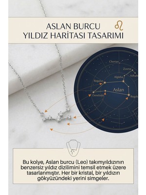 Aurrari Gümüş Kaplama Yıldız Haritası Aslan Burçu Leo Çelik Kolye